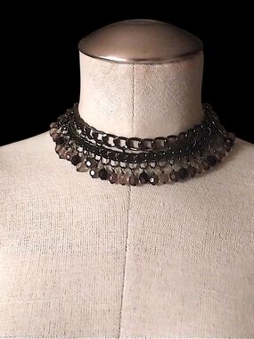 Statement Multi-Row Hematite Chain Choker Necklace - Women Jewelry